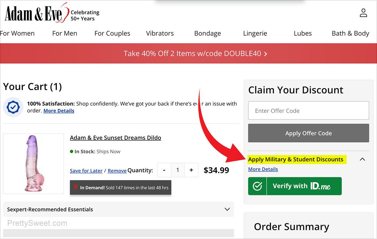 adam eve military discount apply