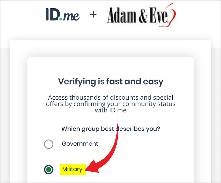 adam eve military verify id.me