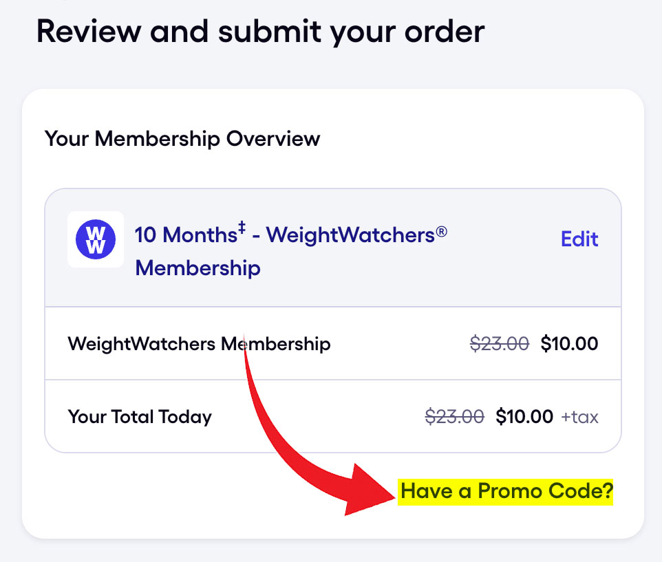 weight watchers have promo code