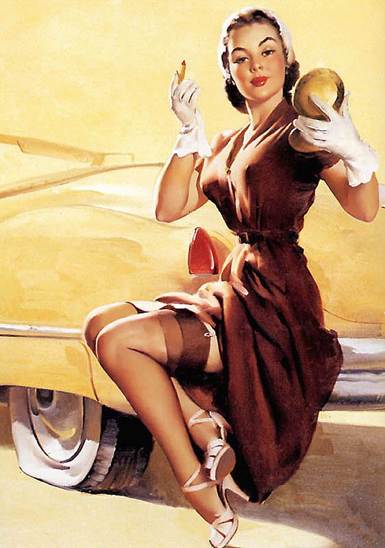 Vintage skeet shooting pin up girl metal sign classic car 