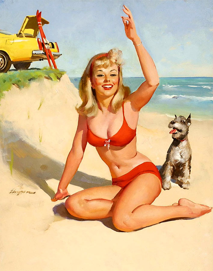 elvgren car girl pin up beach