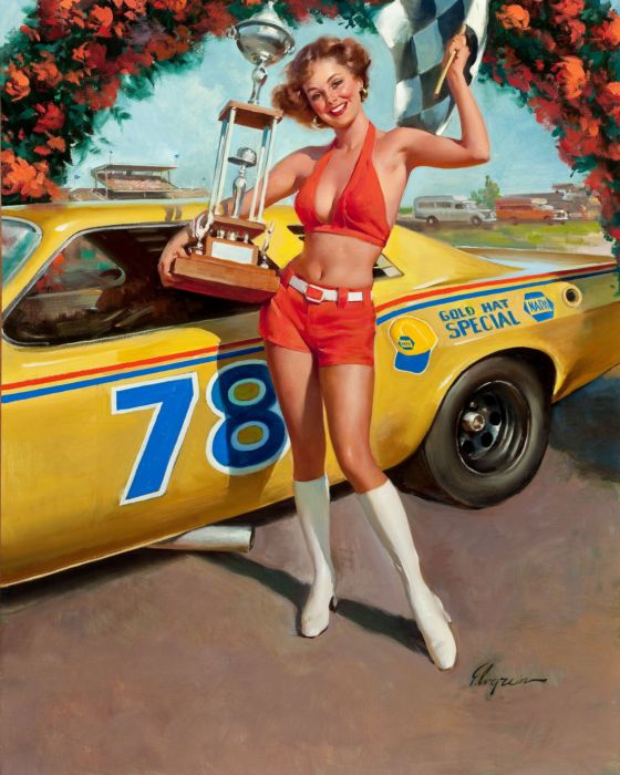 vintage pin up car girl