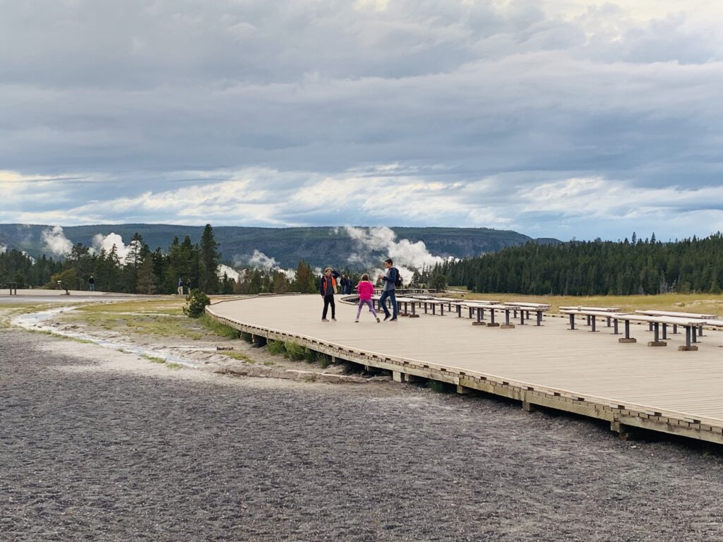 Empty benches at Old Faithful