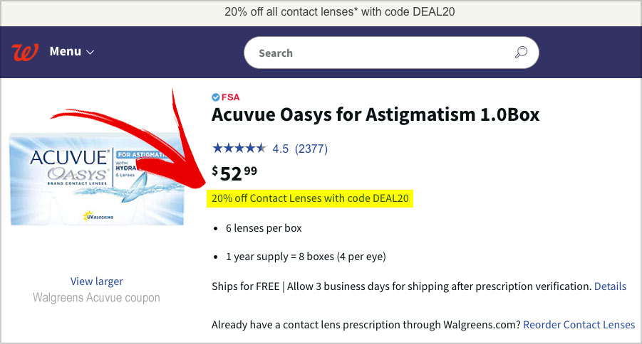 acuvue contact lens coupon
