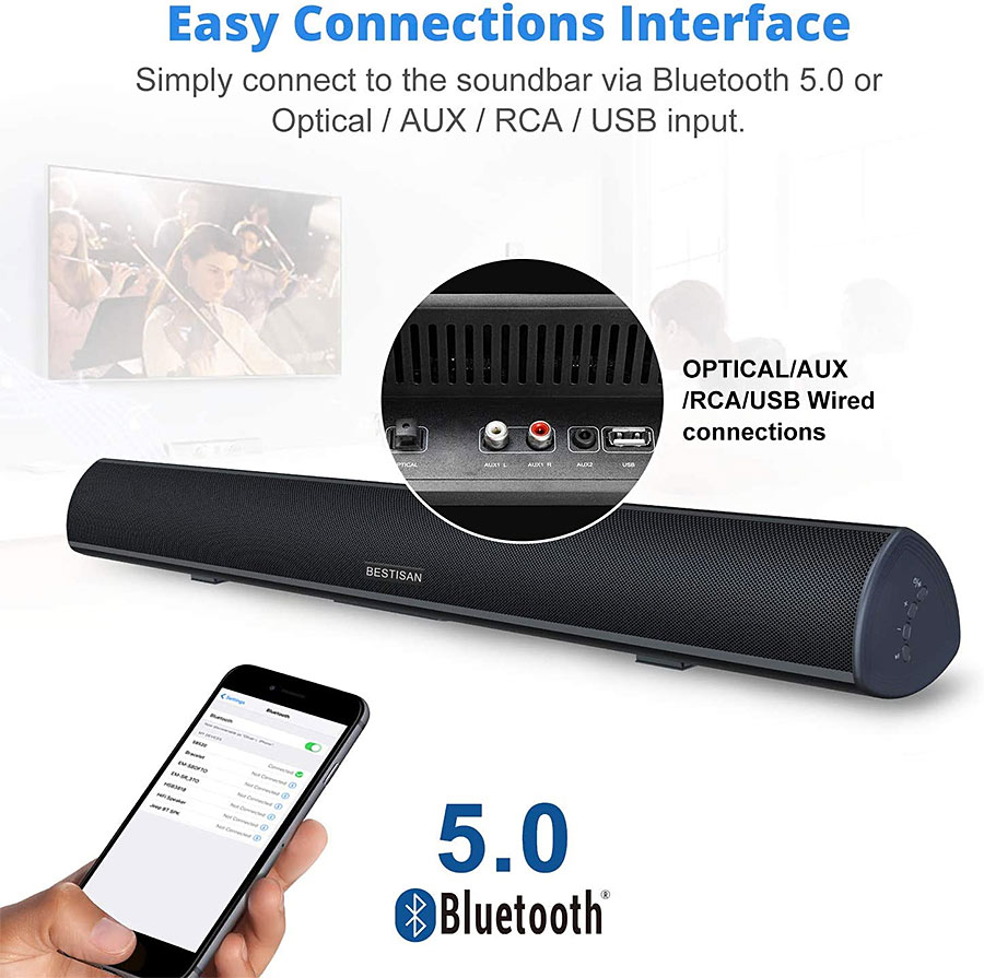 bestisan soundbar inputs bluetooth