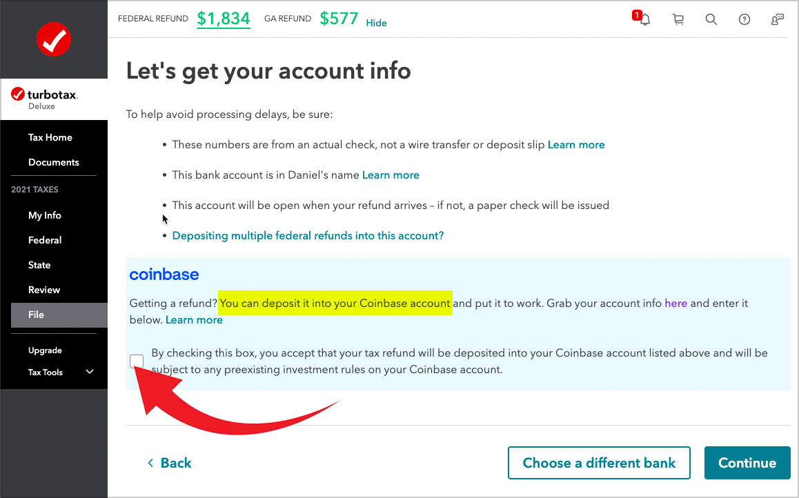 coinbase turbotax refund deposit discount