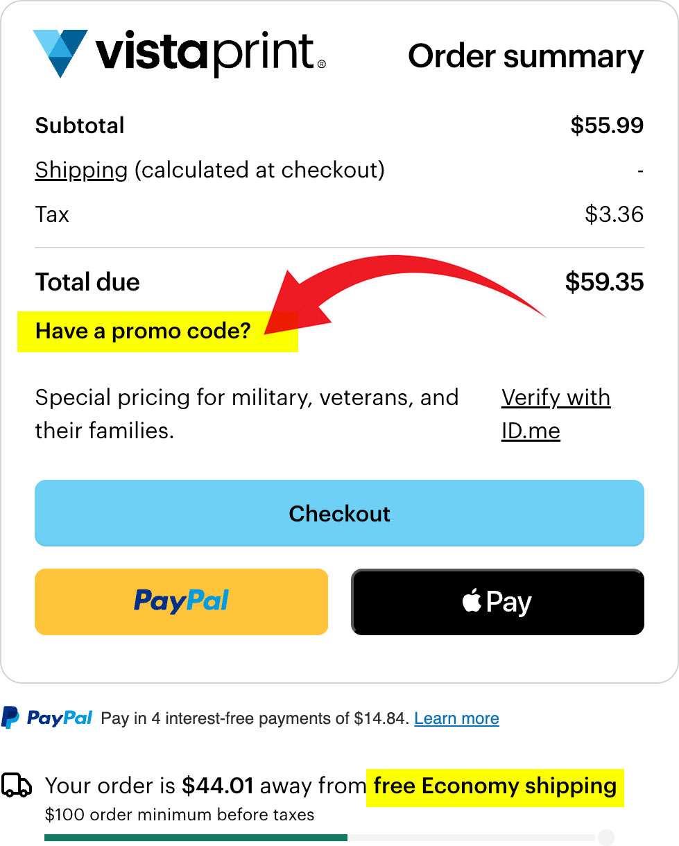 enter vistaprint promo code