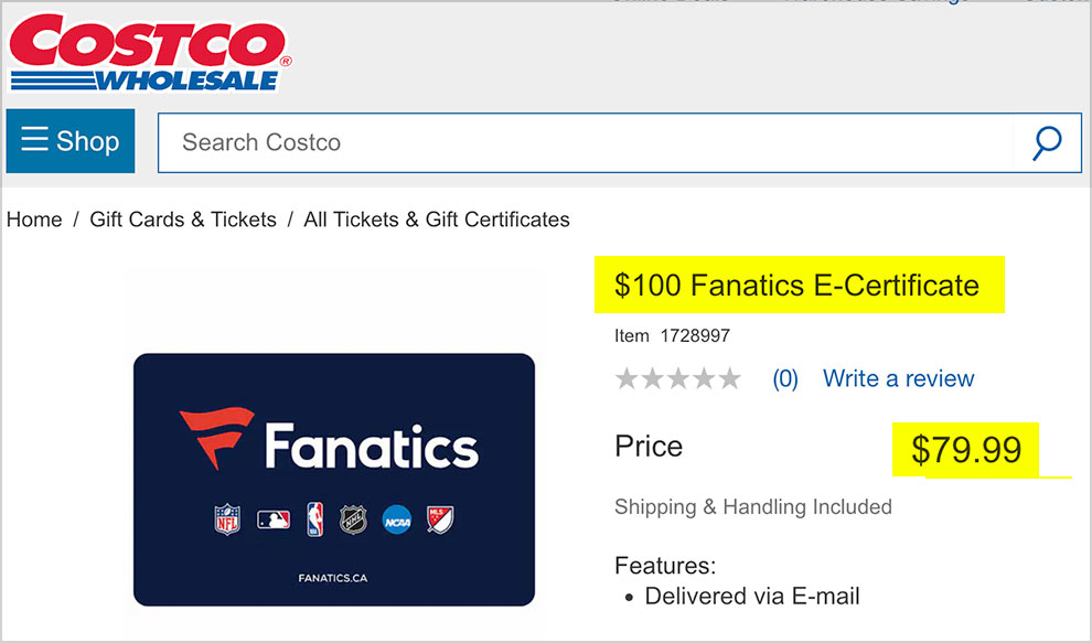 fanatics gift card costco 100