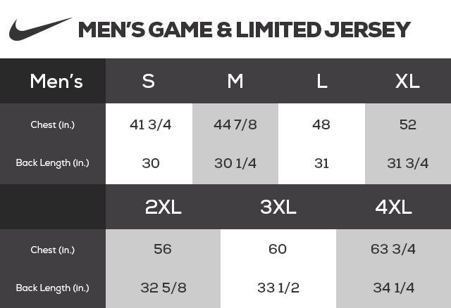 fanatics nfl jersey size chart