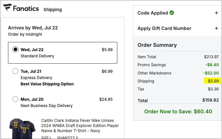 fanatics shipping costs