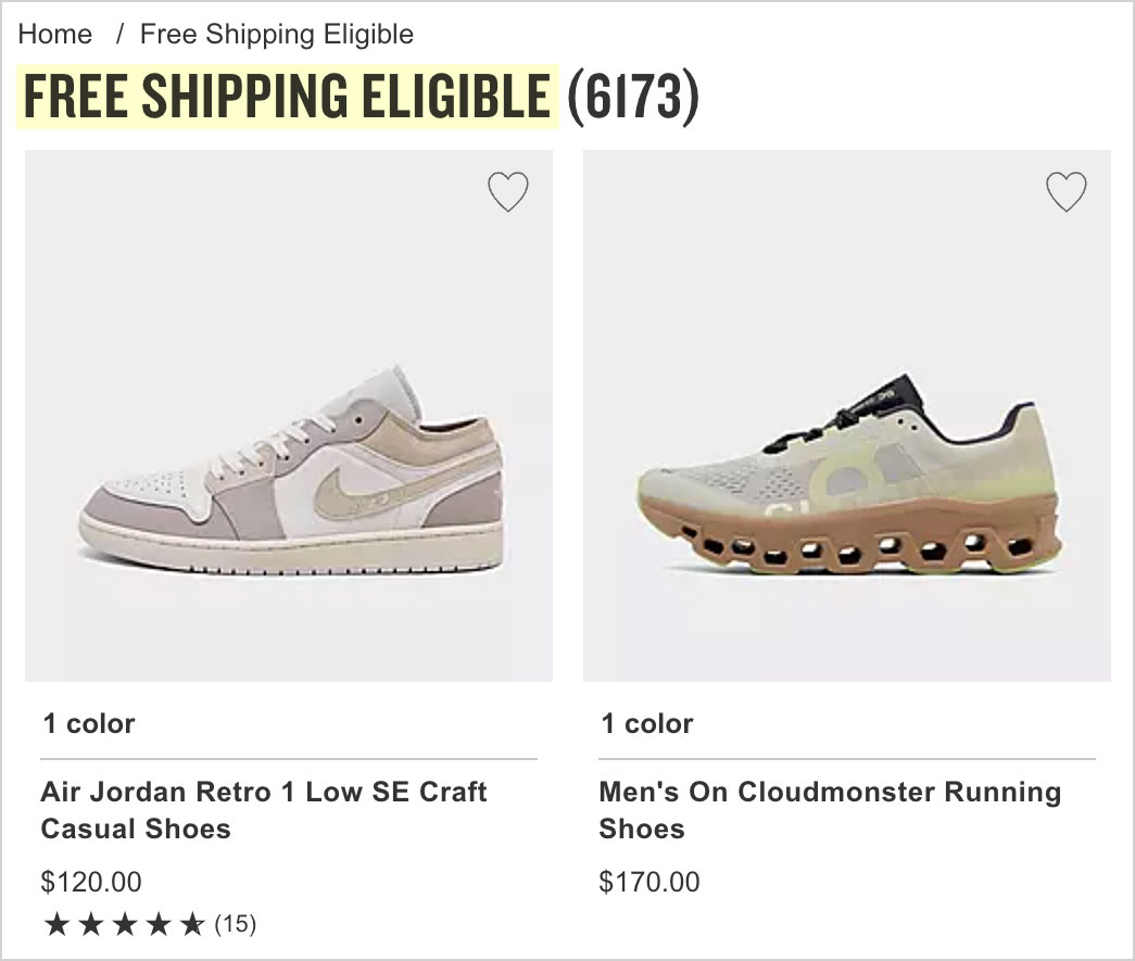 free shipping eligible finish line