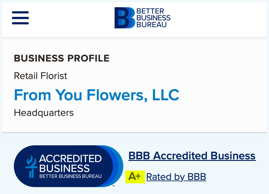 from you flowers bbb rating