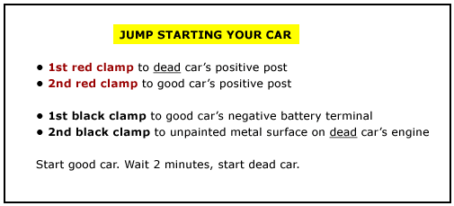 how to jump start car printable instructions