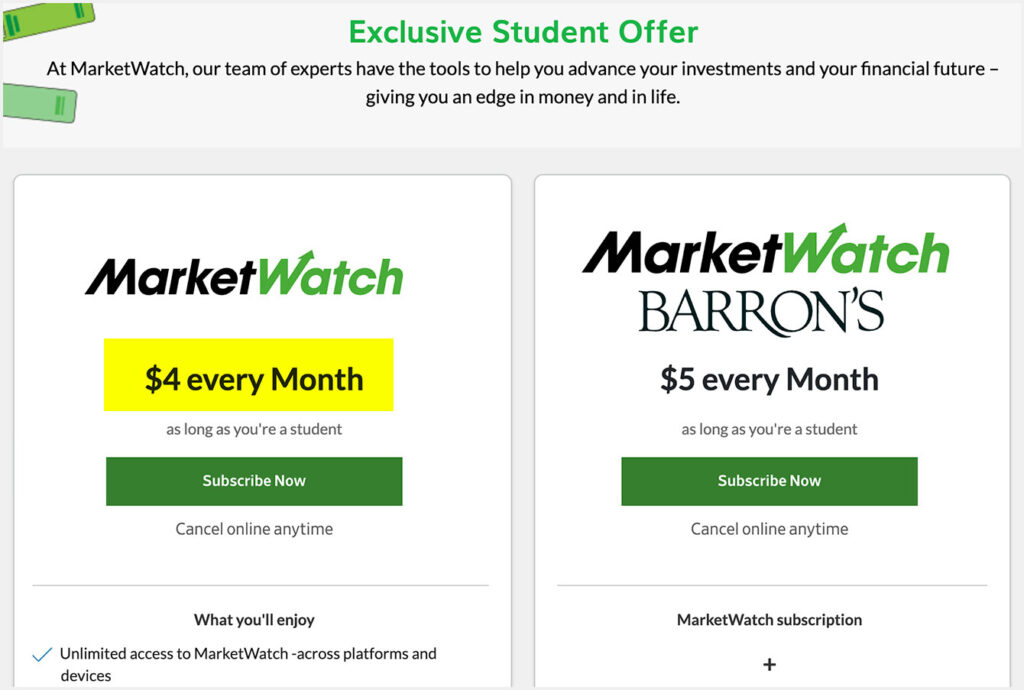 marketwatch student offer