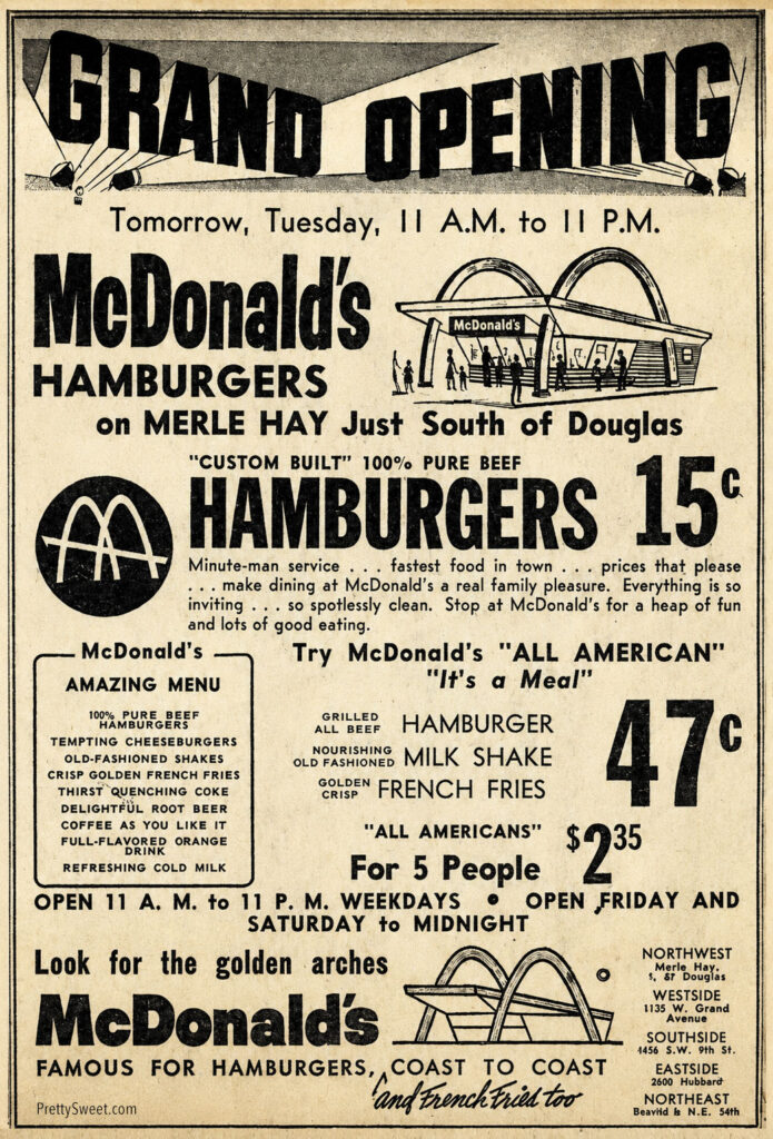 mcdonalds menu 1955 opening poster