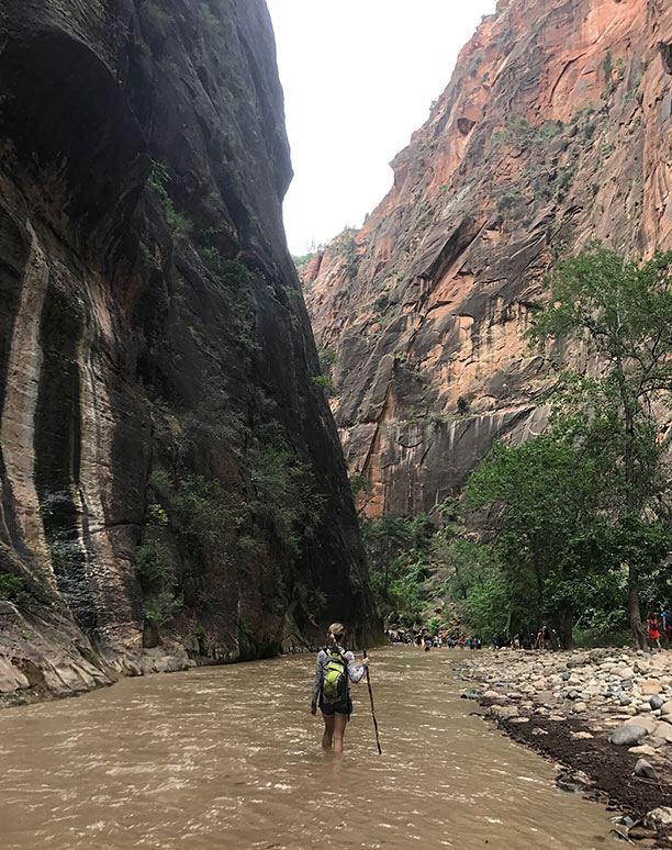 missy hiking the narrows in Zion