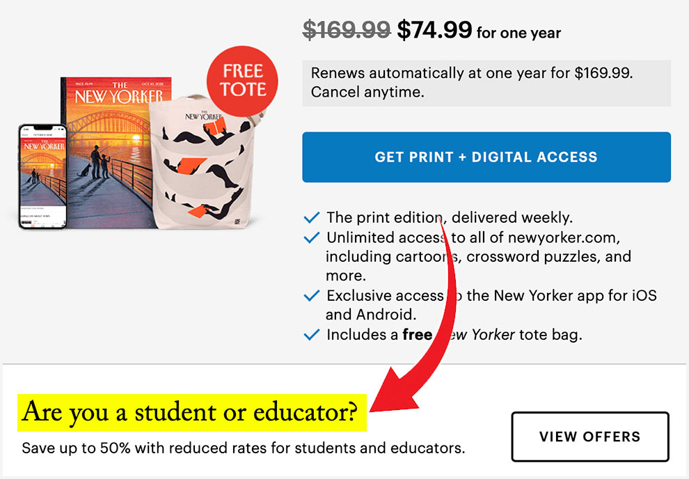 new yorker student discount