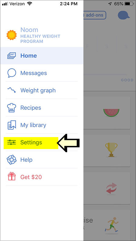 noom app settings