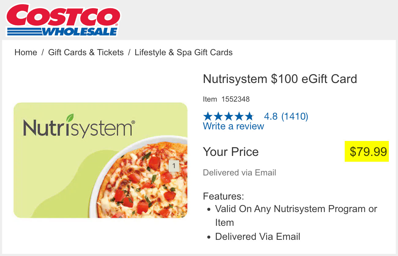 Costco Nutrisystem Gift Cards 20 Discount Now! • 2024