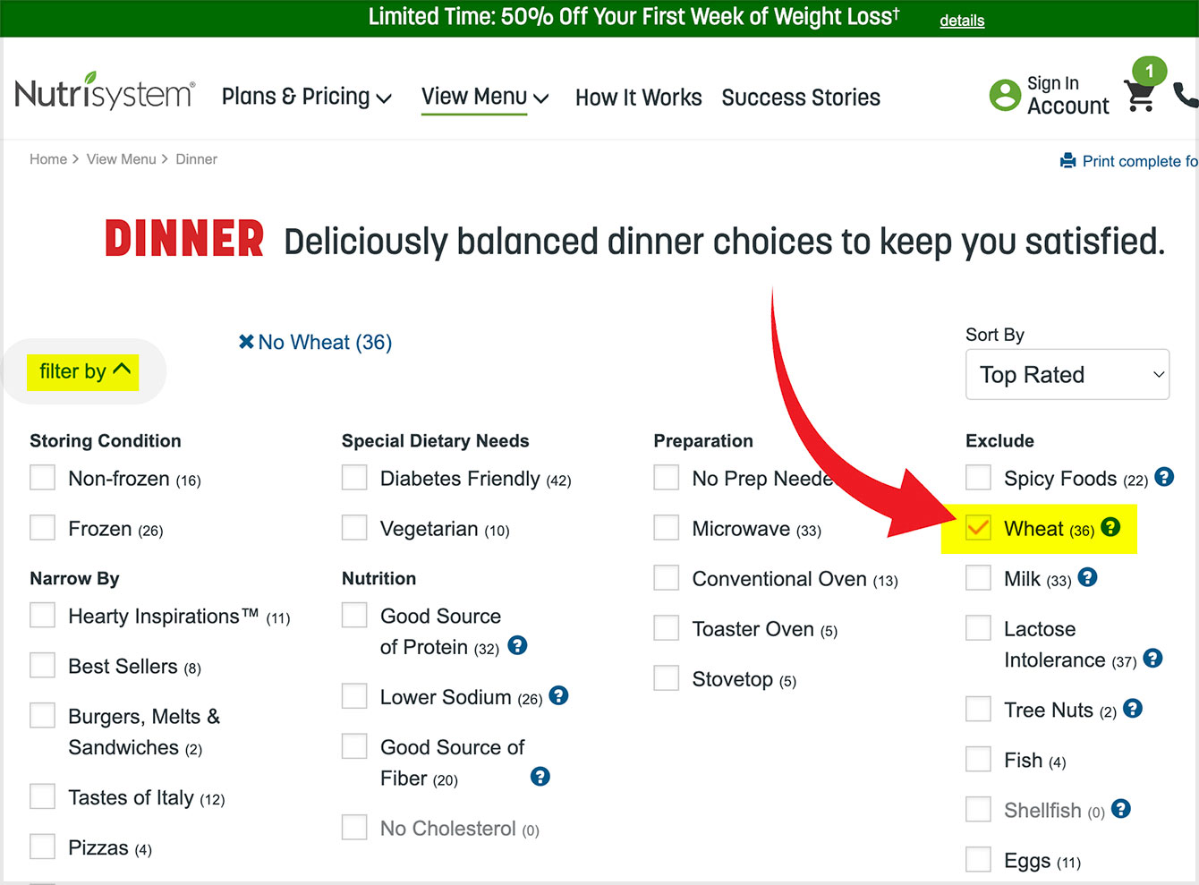 nutrisystem wheat free filter