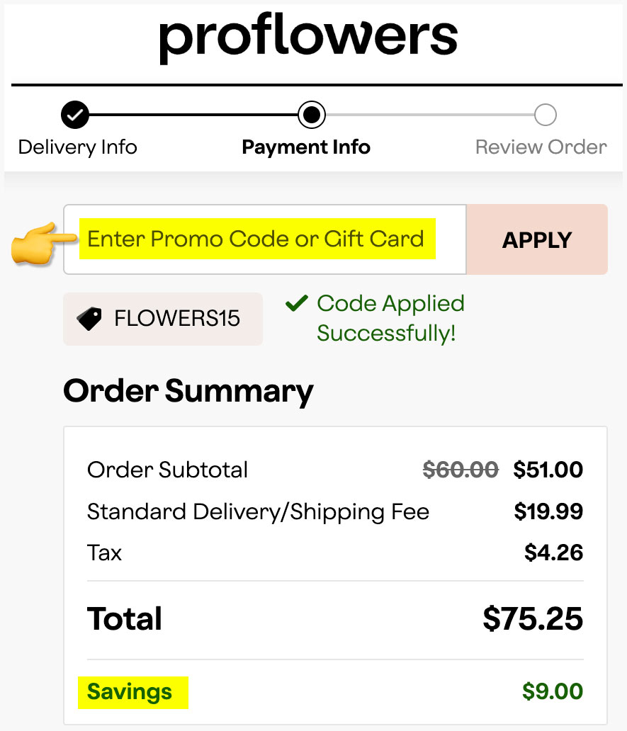 proflowers enter promo code