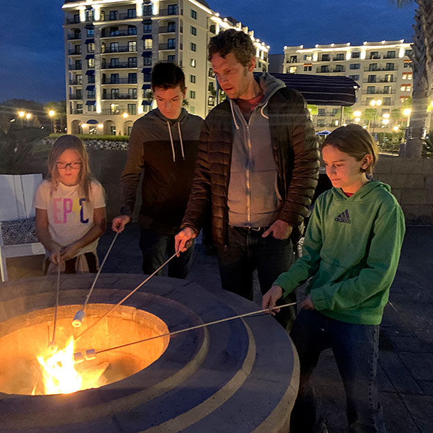 Roasting marshmallows at the Riviera Resort