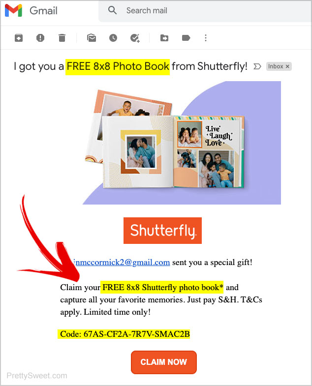 shutterfly free photobook email promo