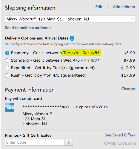 shutterfly shipping costs