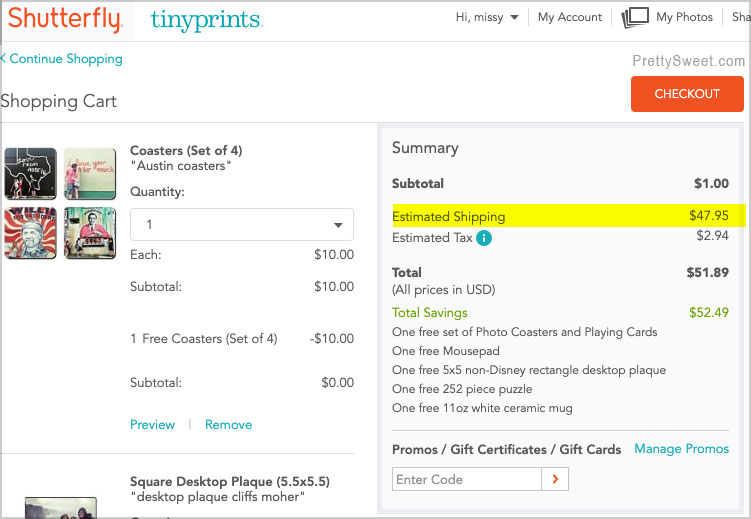 Shutterfly Shipping Cost Chart