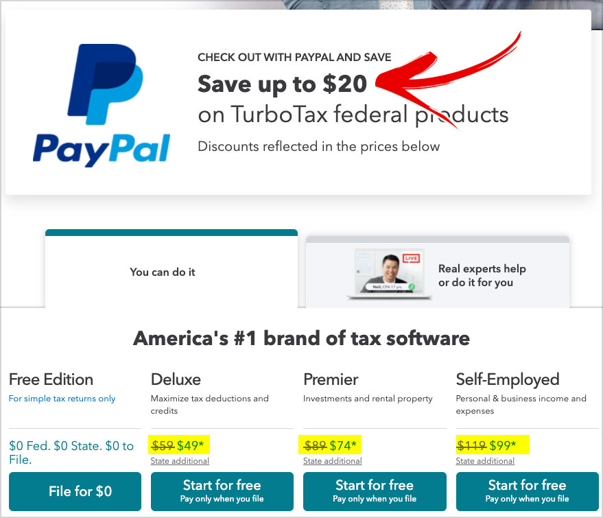turbotax paypal discount