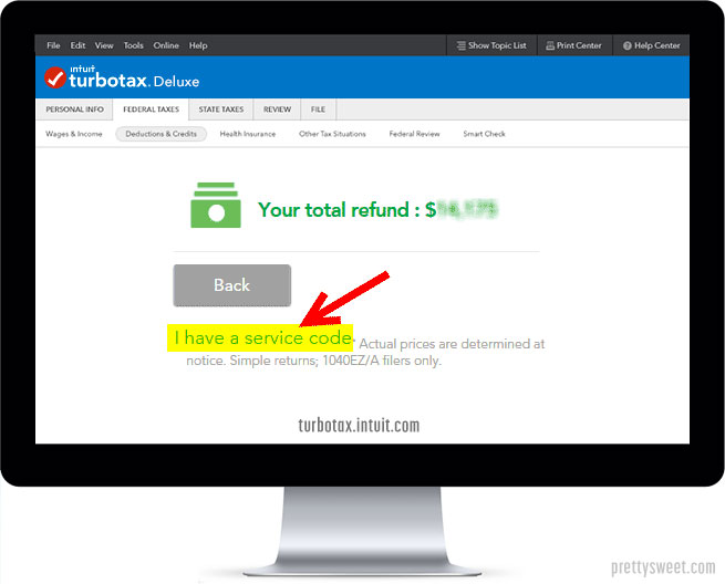 turbotax service code how enter