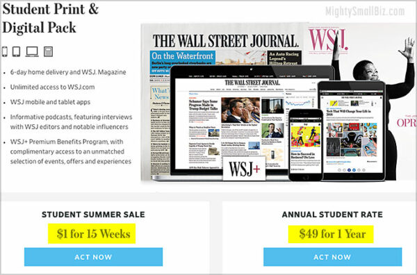 wall street journal subscription students