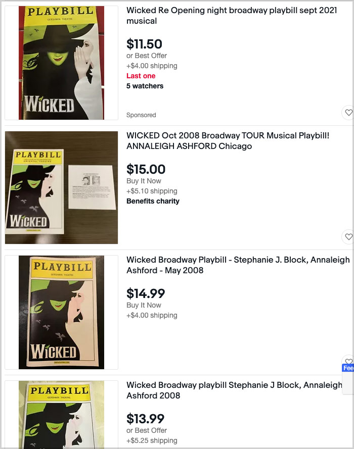 wicked broadway playbill ebay