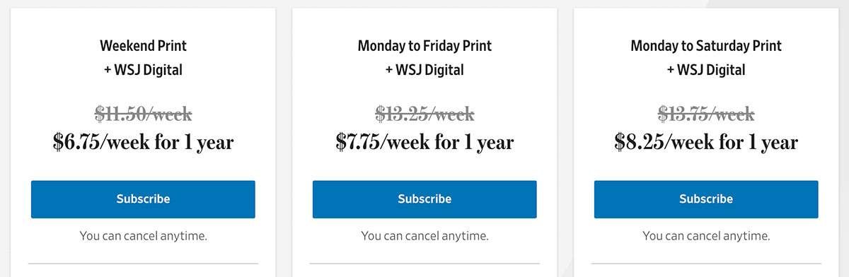 wsj print delivery cost
